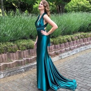 Elegant Backless Satin Long Dress Evening Party